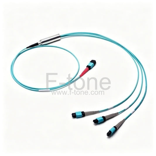 MTP Female to 3x MTP Female Conversion Cable, 24 Fibers OM3 Multimode, 1M, Polarity B, LSZH Bunch